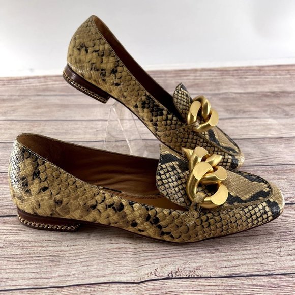 Tory Burch Shoes - Tory Burch Size 7M Ruby Chain Pale Desert Stamped Snake Roccia Loafers Shoes
